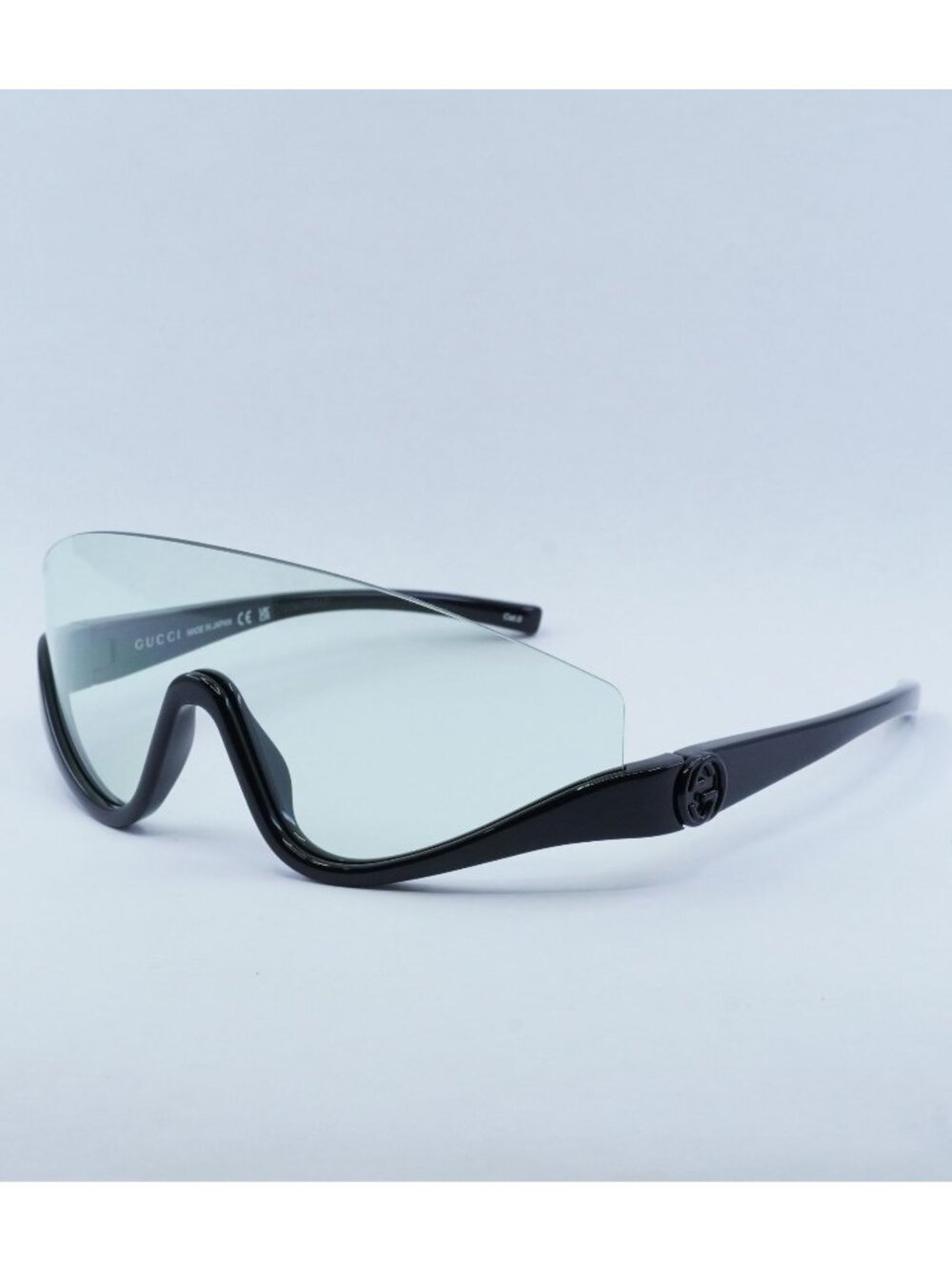 Gucci GG1650S 005 Shiny Black Shield Frame, Green Lenses